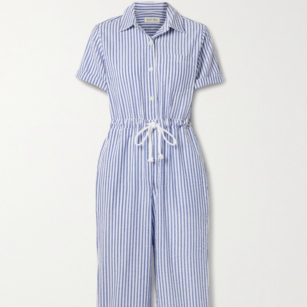 Alex Mill Benny Jumpsuit Blue White Striped Cotton Seersucker Medium SOLD OUT